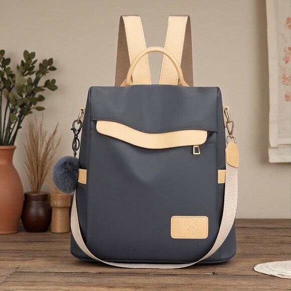 Chic & Versatile Travel Pom-Pom Charm Backpack – Waterproof & Stylish ?✨